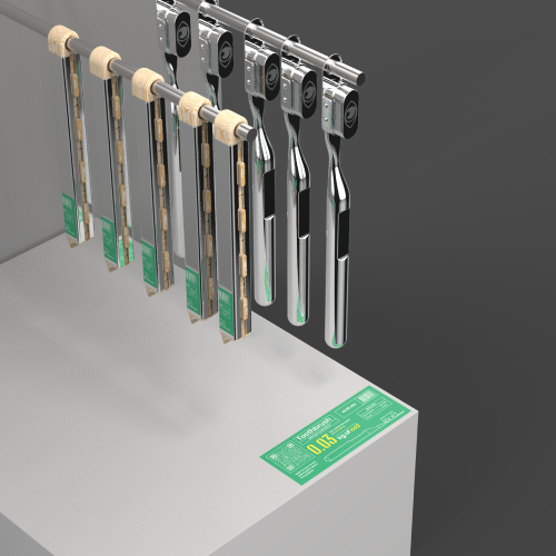 prototype of the toothbrush packaging on a shelve